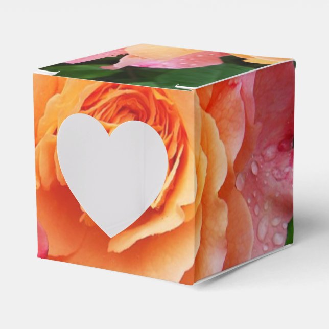 Beautiful pink and orannge rose photo favor box (Front Side)