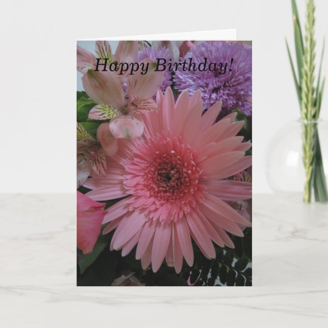 Beautiful Pink and Purple Flowers Birthday Card (Front)
