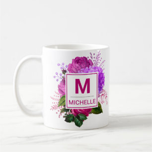 Beautiful Pink and Purple Flowers Monogram Coffee Mug