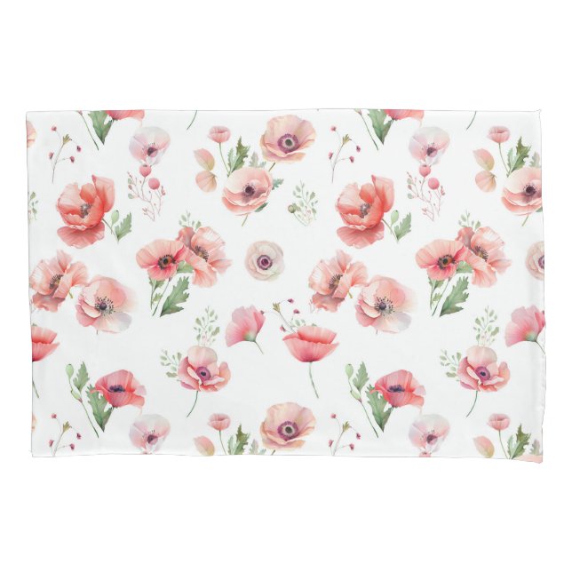 Beautiful pink and red poppy flower design  pillowcase (Front)