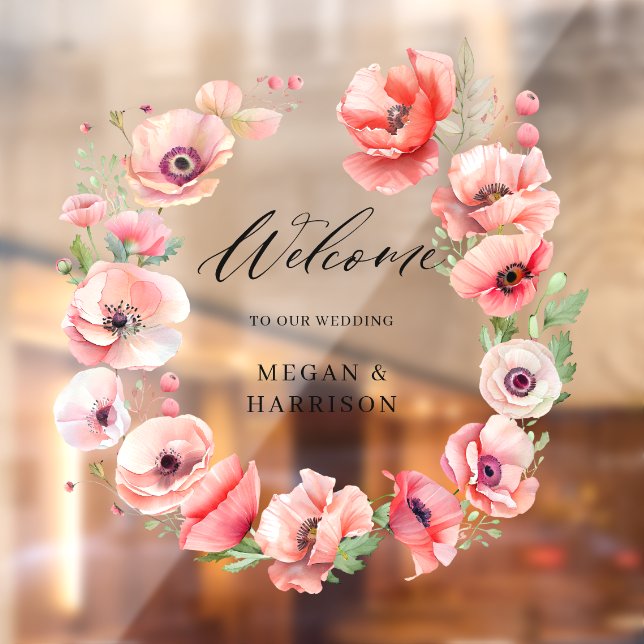 Beautiful pink and red poppy flower design window cling (Sheet 2)