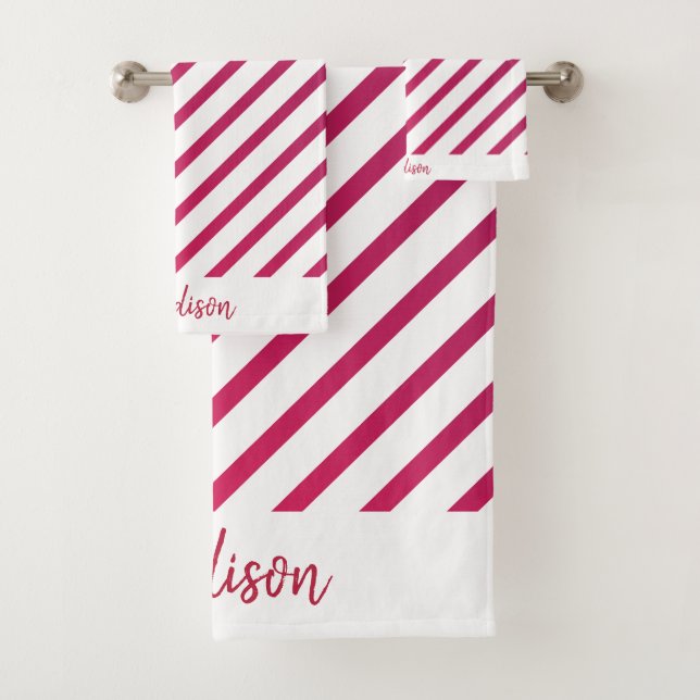Beautiful Pink and red Stripes  Bath Towel Set (Insitu)