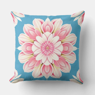 Beautiful Pink and White Floral Mandala Throw Pillow