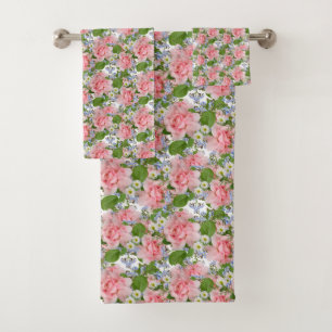Beautiful Pink and White Flowers Bath Towel Set