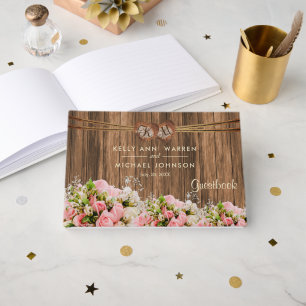 Beautiful Pink and White Roses on Wood - Guestbook