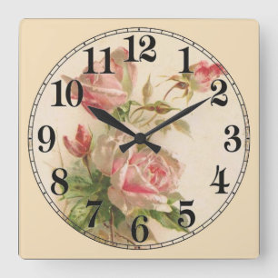 Beautiful Pink and White Roses Square Wall Clock