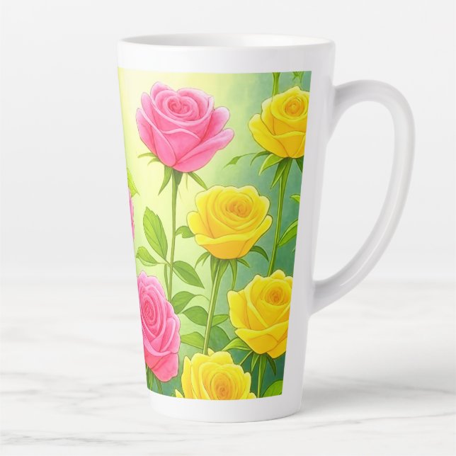 Beautiful Pink And Yellow Roses Latte Mug / Cup (Right)