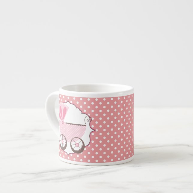 Beautiful Pink Baby Carriage Baby Shower Espresso Cup (Front Left)