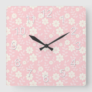 Beautiful Pink Baby Girl Flowers Square Wall Clock