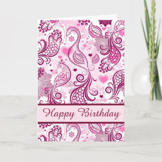 Beautiful Pink Bird Design Happy Birthday Card
