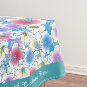 Beautiful Pink Blue Floral Artwork Personalized Tablecloth