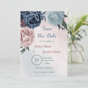 beautiful pink blue floral greenery save the date
