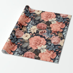 Beautiful Pink Blue Vintage Floral Wrapping Paper