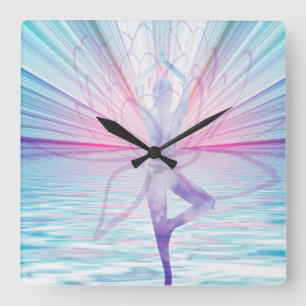 Beautiful Pink & Blue Vrikshasana Yoga Clock