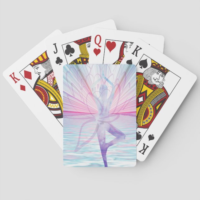Beautiful Pink & Blue Vrikshasana Yoga Playing Cards (Back)