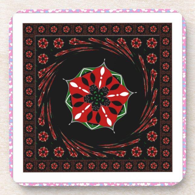 Beautiful Pink Blue White Hearts of Love Design Coaster (Front)