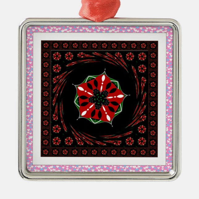 Beautiful Pink Blue White Hearts of Love Design Metal Ornament (Front)