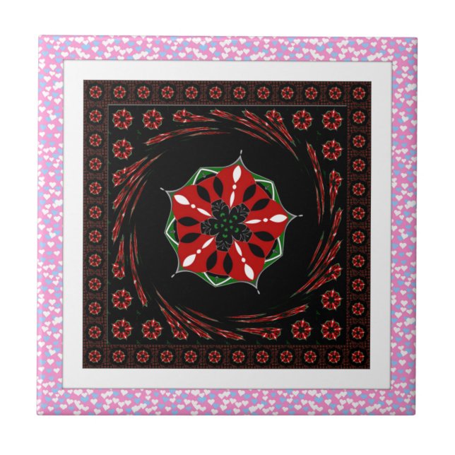 Beautiful Pink Blue White Hearts of Love Design Tile (Front)