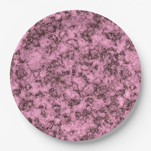 Beautiful pink bright marble dark veins paper plate (Front)