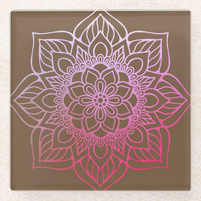 Beautiful Pink Brown Boho Mandala  Glass Coaster (Front)