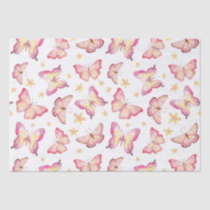 Beautiful pink butterfly and yellow flower tissue paper