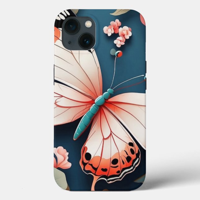 Beautiful Pink Butterfly Designed iPhone 13 Case (Back)