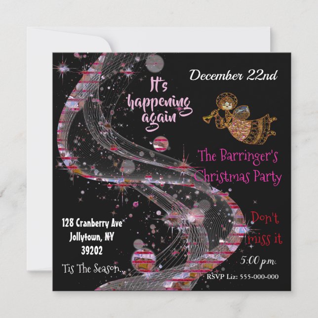 Beautiful Pink Celebration Christmas Party Fun Invitation (Front)
