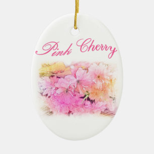 beautiful pink cherry flowers floral photo art. ceramic ornament