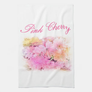 beautiful pink cherry flowers floral photo art. kitchen towel