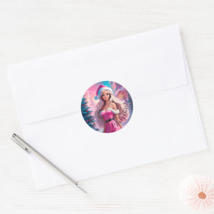 Beautiful Pink Christmas Girl 01 Classic Round Sticker