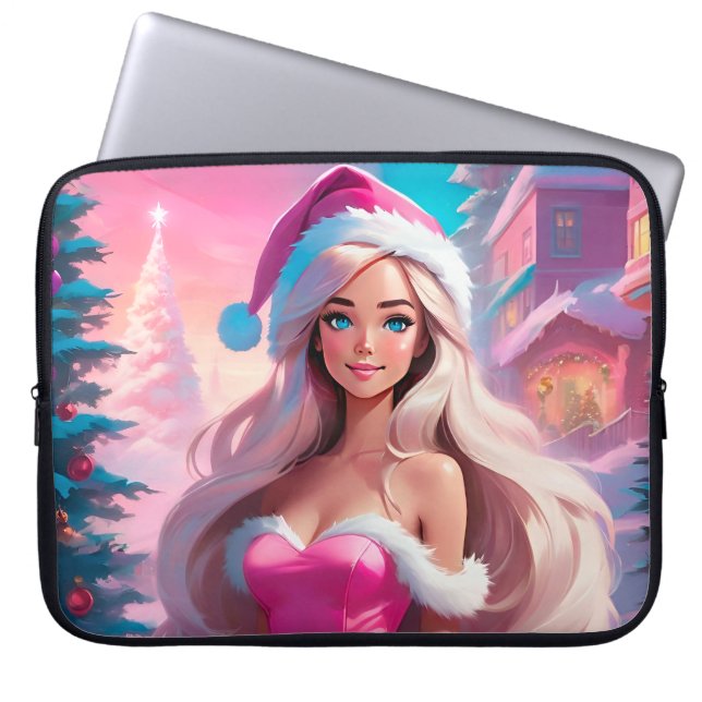Beautiful Pink Christmas Girl 01 Laptop Sleeve (Front)