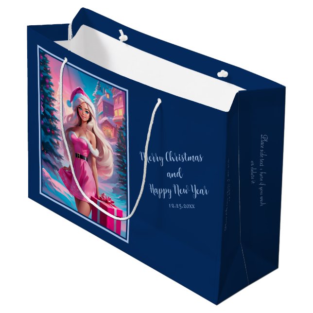 Beautiful Pink Christmas Girl 01 Large Gift Bag (Front Angled)