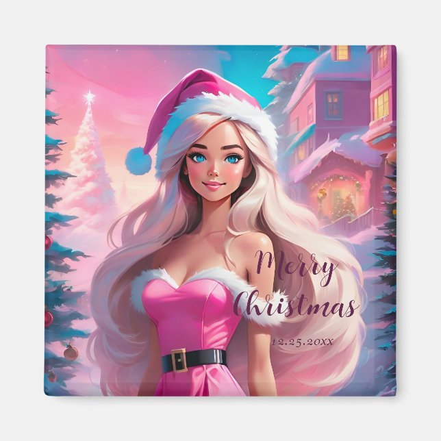 Beautiful Pink Christmas Girl 01 Magnet (Front)