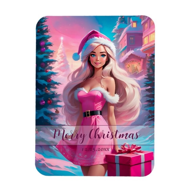 Beautiful Pink Christmas Girl 01 Magnet (Vertical)