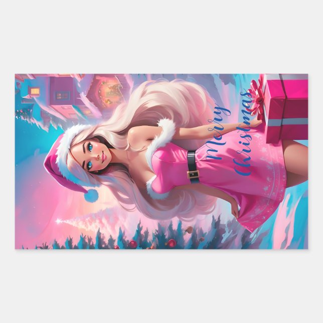 Beautiful Pink Christmas Girl 01 Sticker (Front)