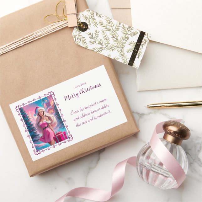 Beautiful Pink Christmas Girl 01 Sticker (Gifting)
