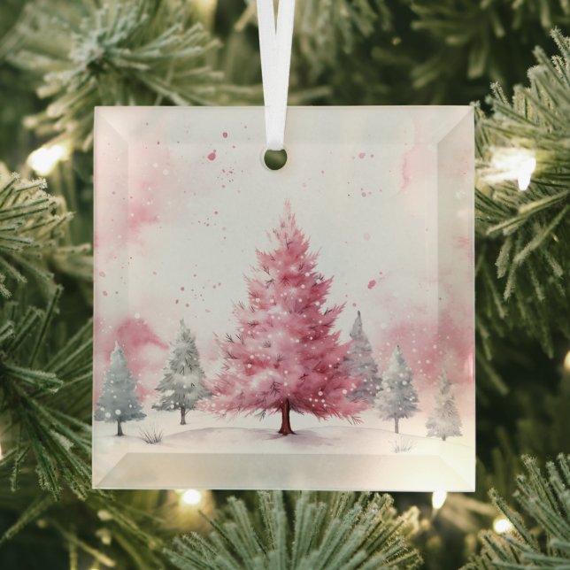 Beautiful Pink Christmas Landscapes  Glass Ornament (Insitu)