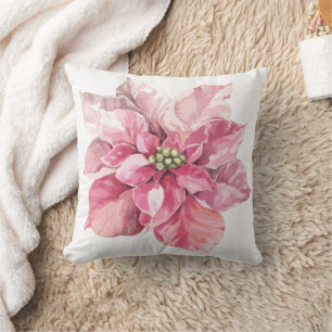 Beautiful Pink Christmas Poinsettia Throw Pillow
