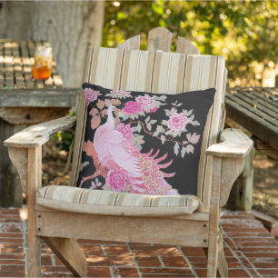 Beautiful Pink Colour Feather Peacock Floral Patio Outdoor Pillow