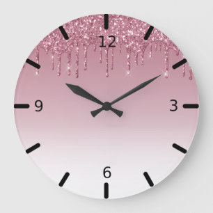 Beautiful Pink Dripping Glitter Large Clock