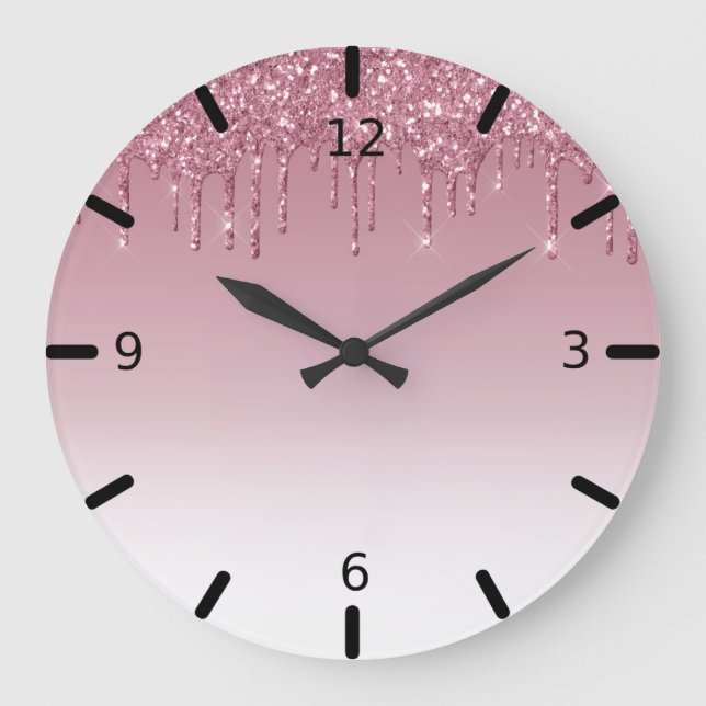 Beautiful Pink Dripping Glitter Large Clock (Front)