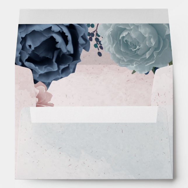 Beautiful pink dusty blue navy flowers greenery envelope (Back (Bottom))