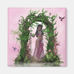 Beautiful Pink Elf under an Archway Fantasy Magnet