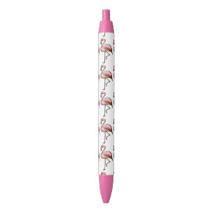 beautiful pink flamingo black ink pen