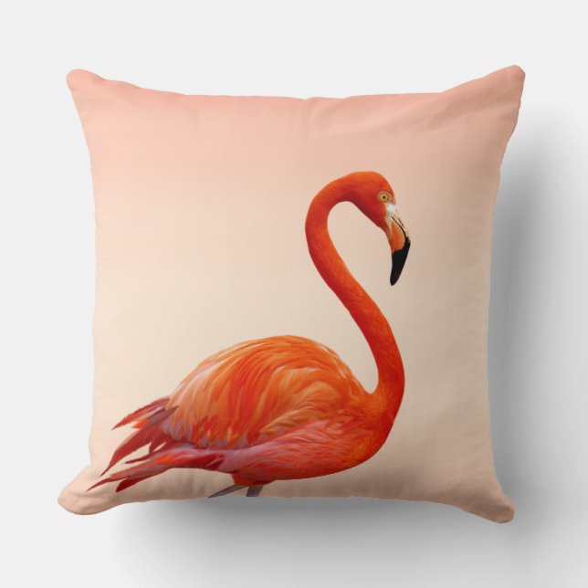 Beautiful Pink Flamingo on Light Coral Throw Pillow (Front)