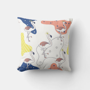 Beautiful pink flamingo with crown seamless patter throw pillow