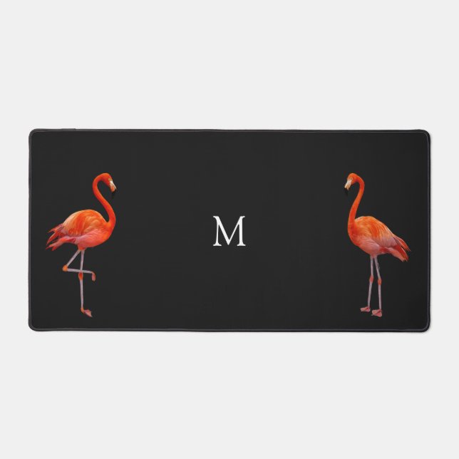 Beautiful Pink Flamingos & Monogram Desk Mat (Front)