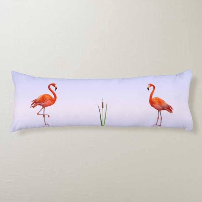 Beautiful Pink Flamingos on Light Blue Shades Body Pillow (Front)