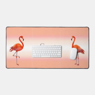 Beautiful Pink Flamingos on Light Coral Pink Desk Mat