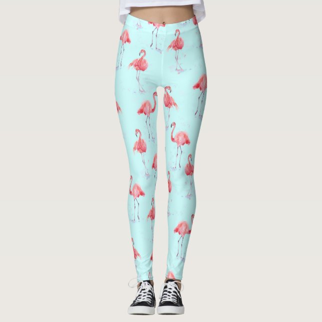 Beautiful pink flamingos pattern leggings (Front)
